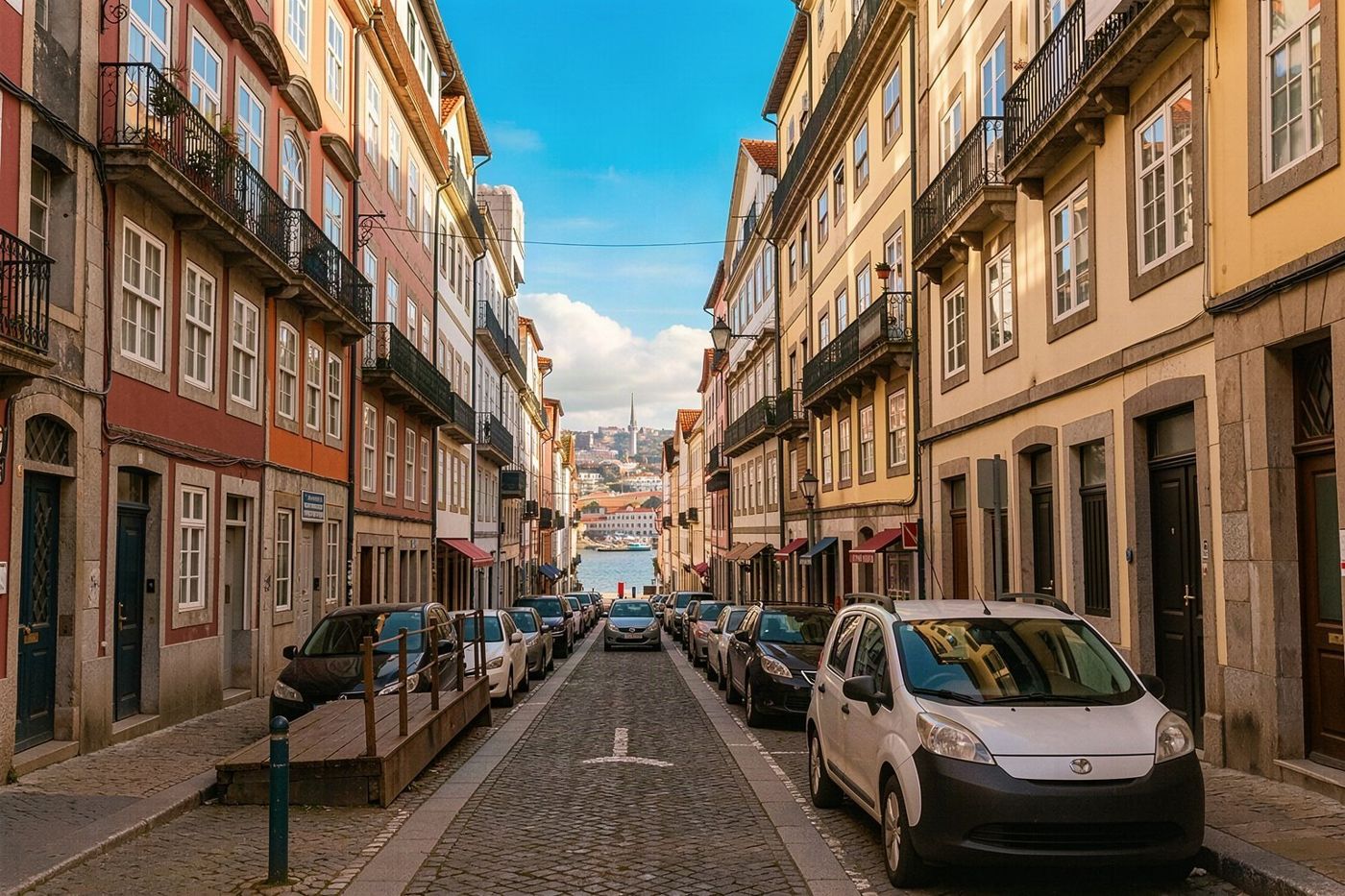 A car on a narrow street in Porto