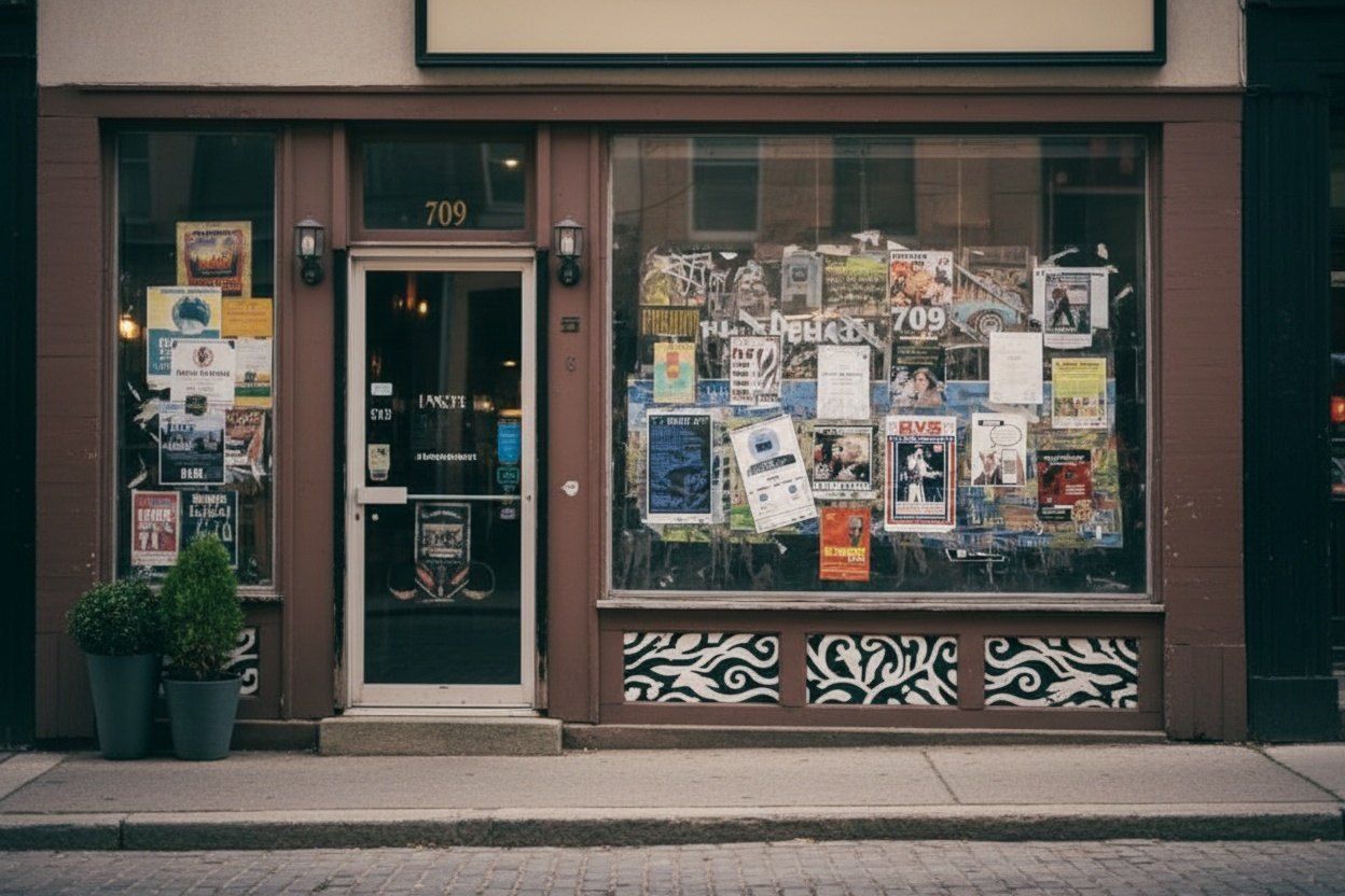 Carteles de festivales en una calle de Oporto