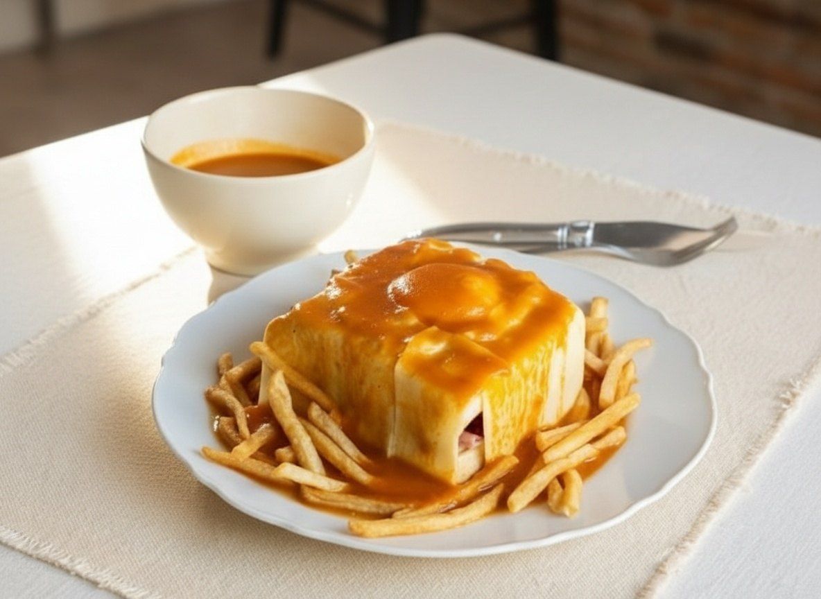 A francesinha served with chips