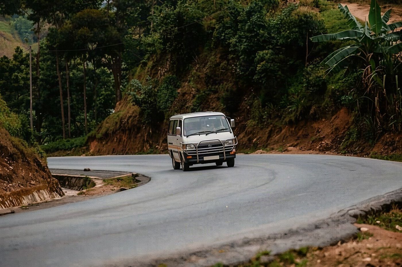 A minibus on a Douro valley road