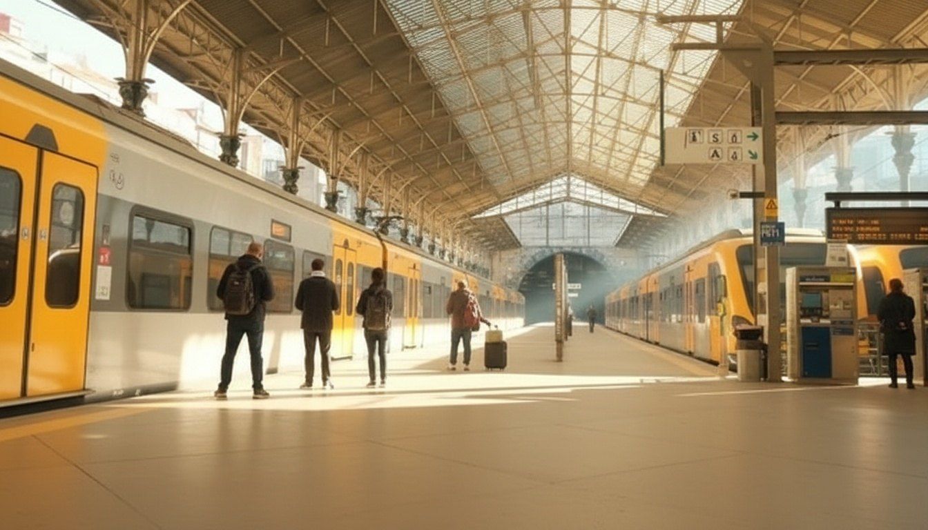 Ein Regionalzug an einem Bahnhof im Norden
