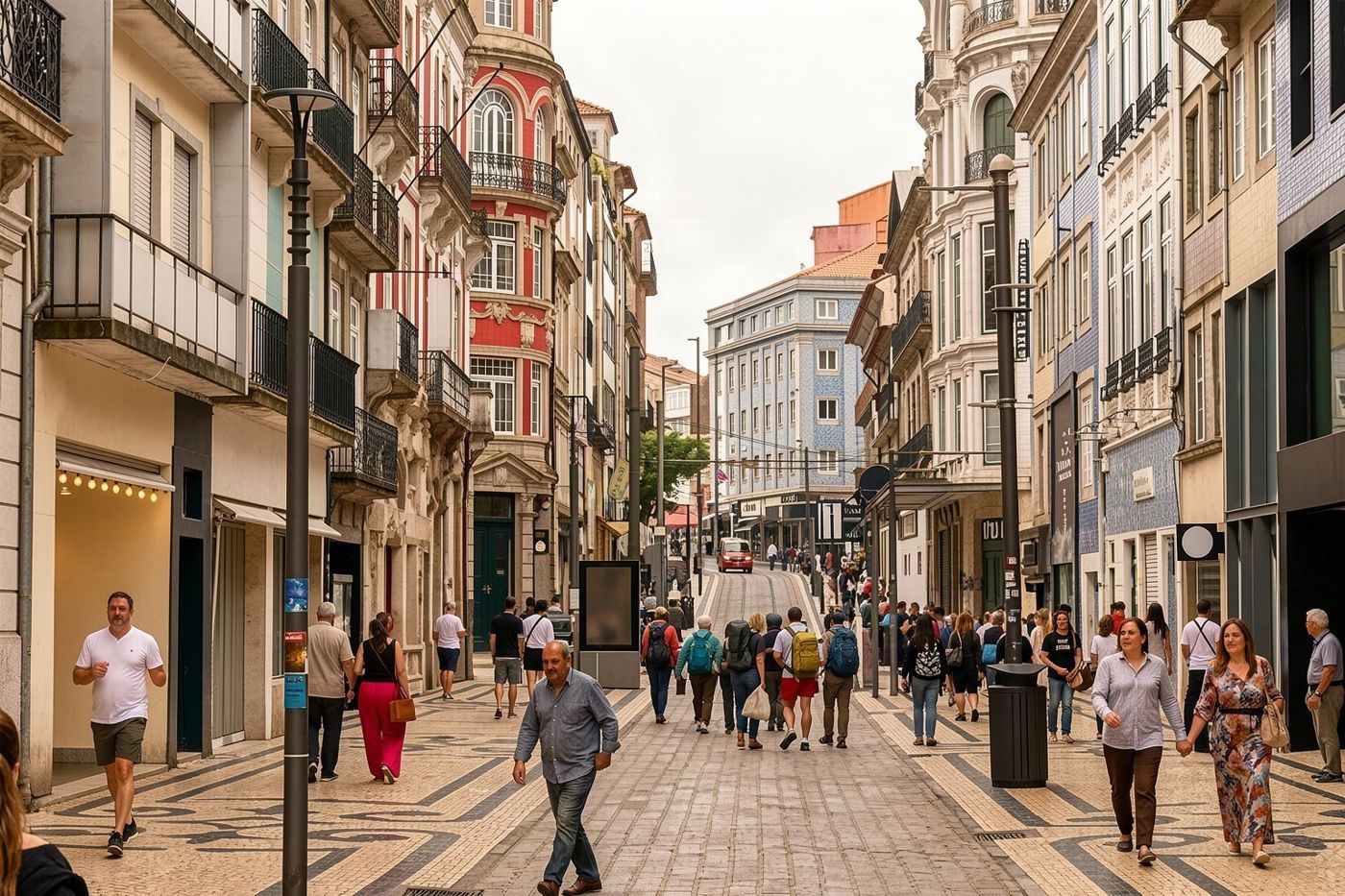 Una strada di case rivestite di azulejos a Bonfim