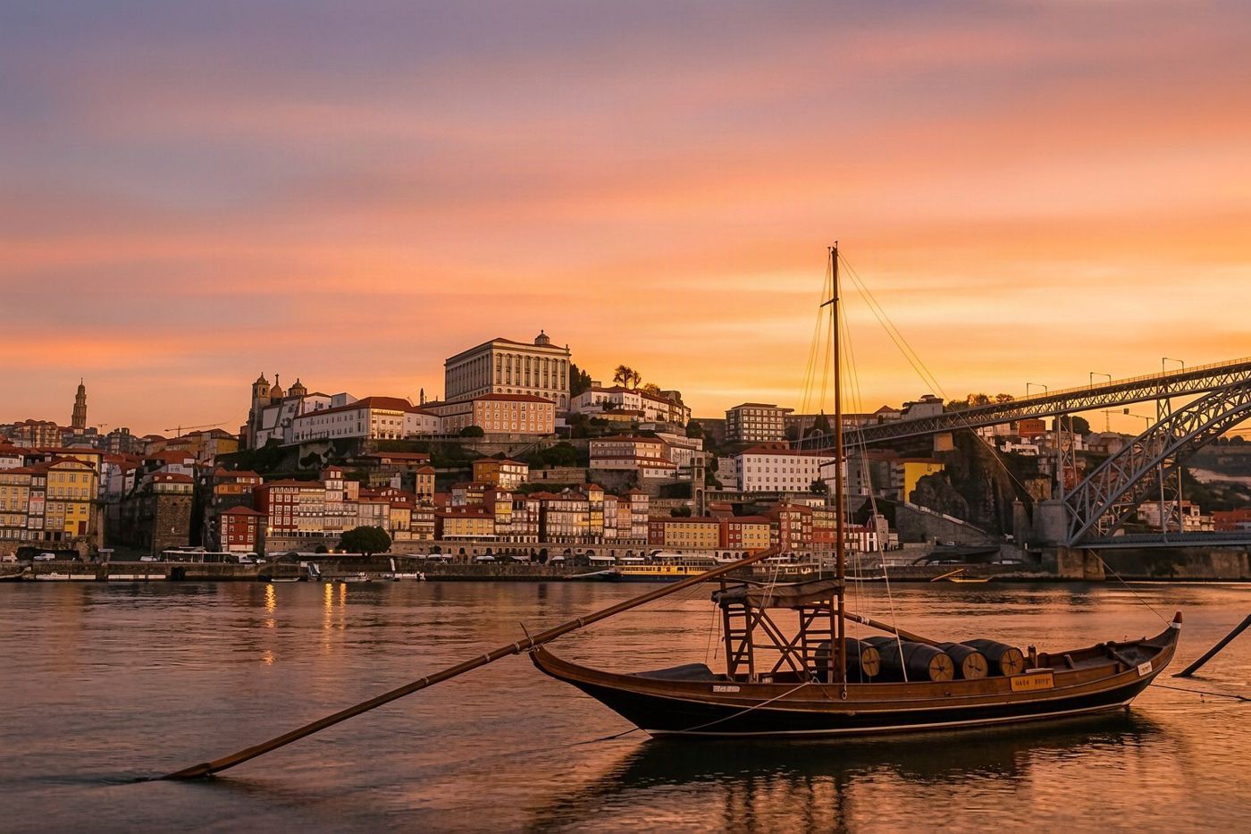 A boat on the Douro at sunset