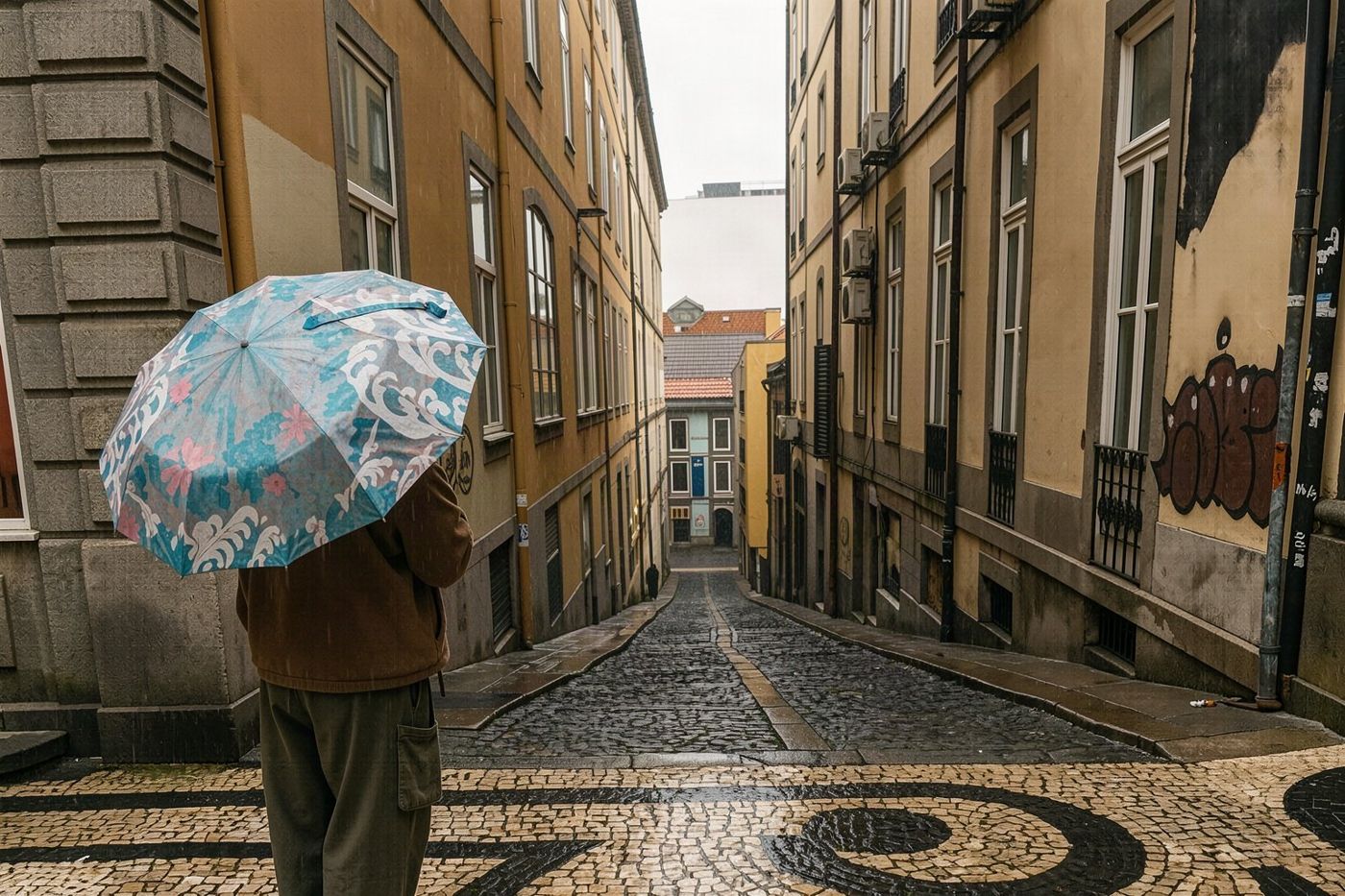 Eine steile Gasse in der Altstadt von Porto