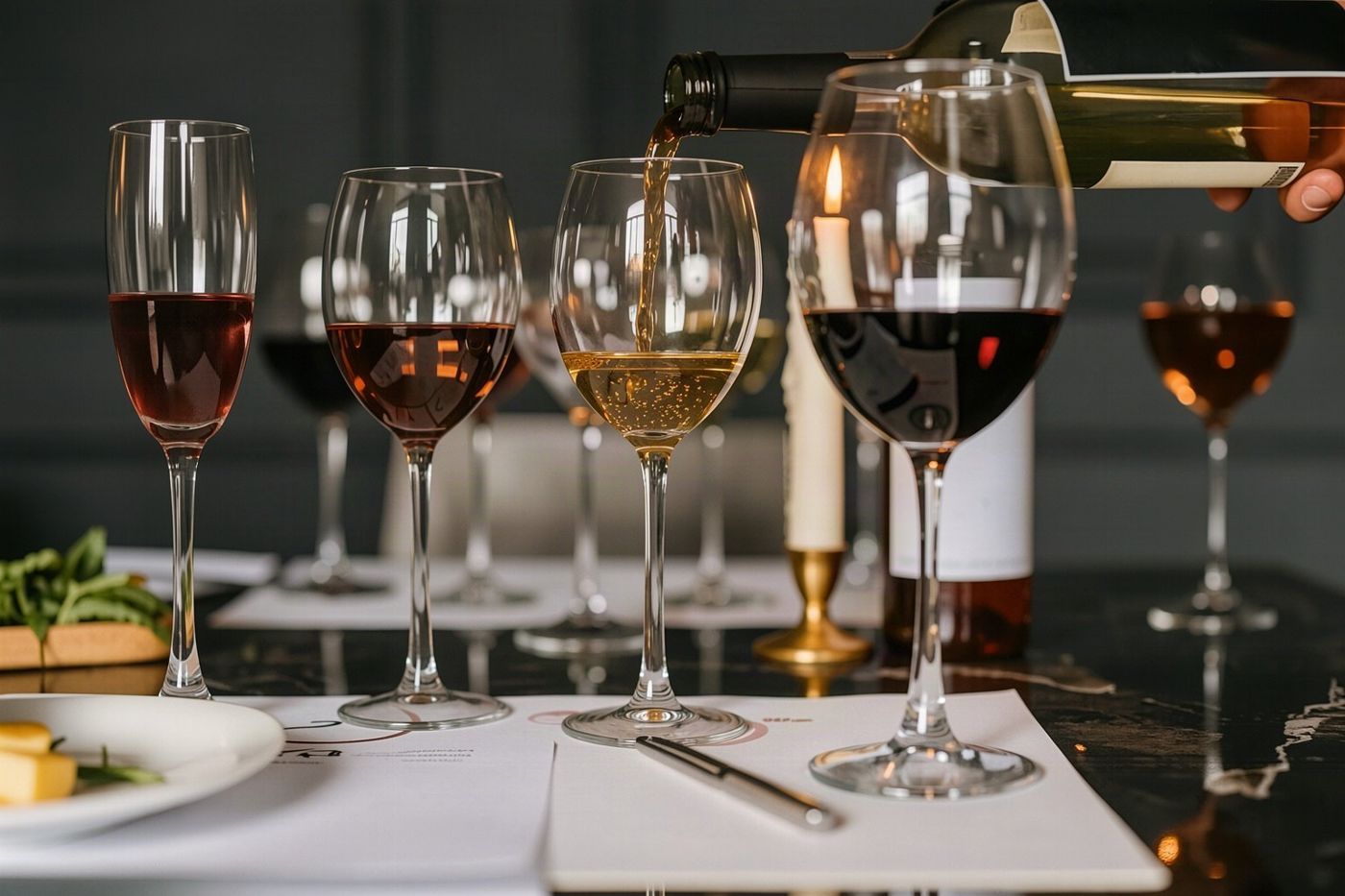 Three styles of Port poured for a tasting