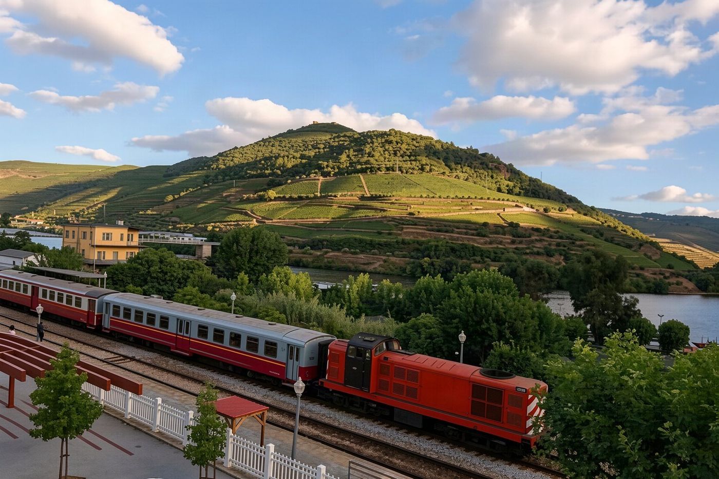 Ein Zug auf der Strecke entlang des Douro