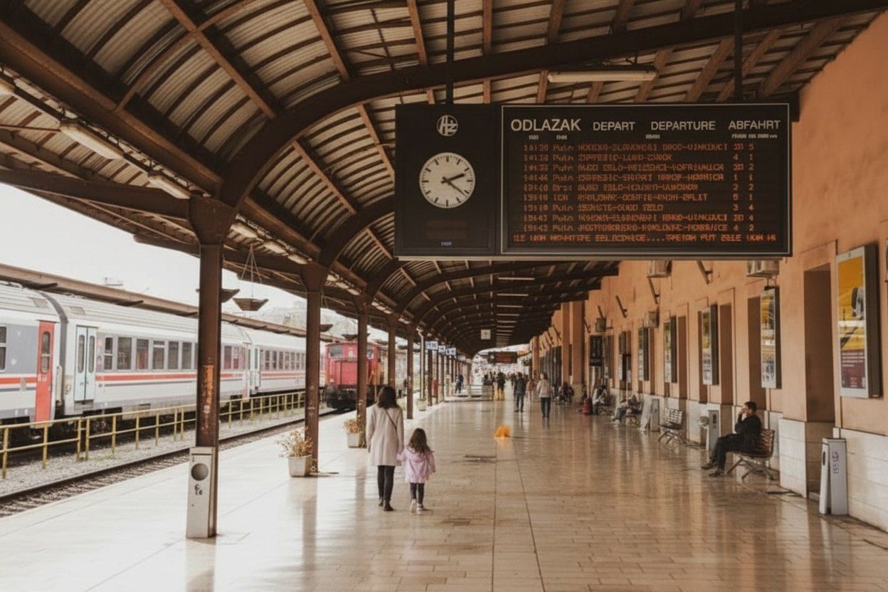 Eine Abfahrtstafel an einem portugiesischen Bahnhof
