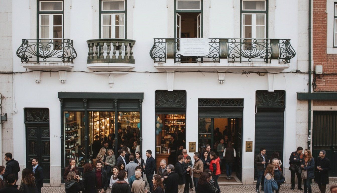 A narrow bar street in Porto's Baixa after dark