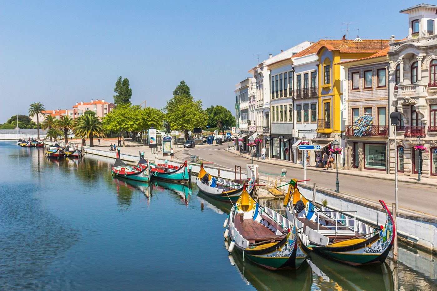 Moliceiro boats on a canal in Aveiro