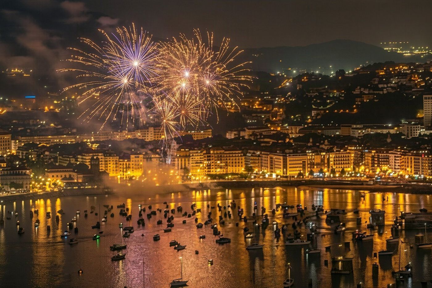 Fireworks over the centre of Porto at New Year