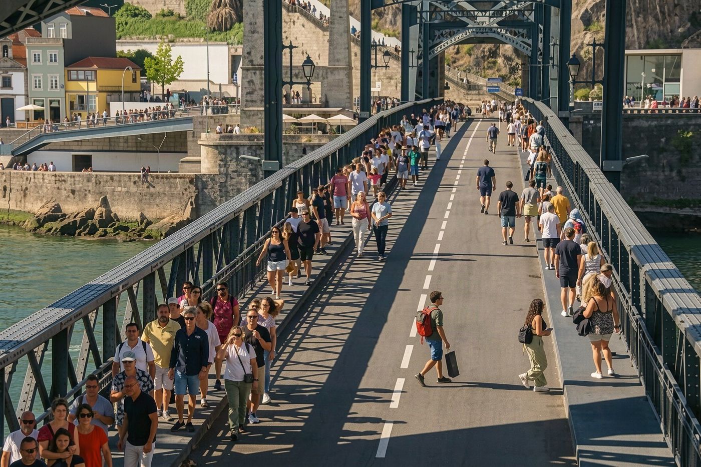 The upper deck of the Luís I bridge