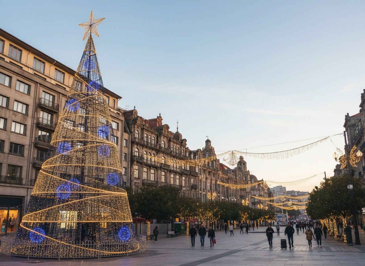 Christmas lights over a Porto street