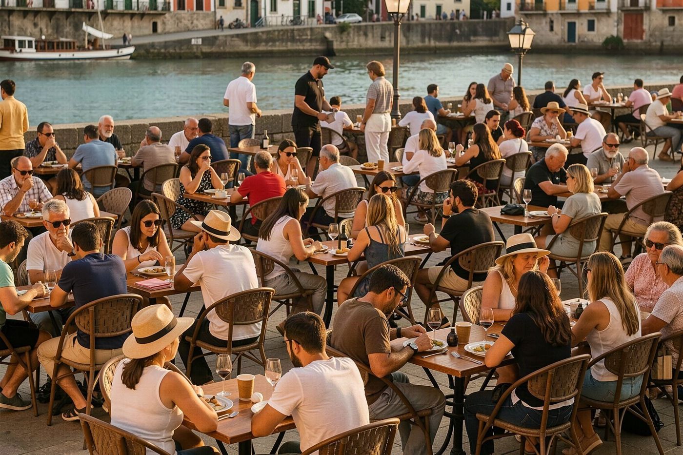 Tavoli lungo il Cais da Ribeira
