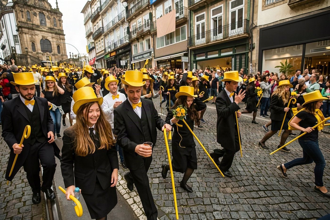 Students in academic capes during Queima das Fitas