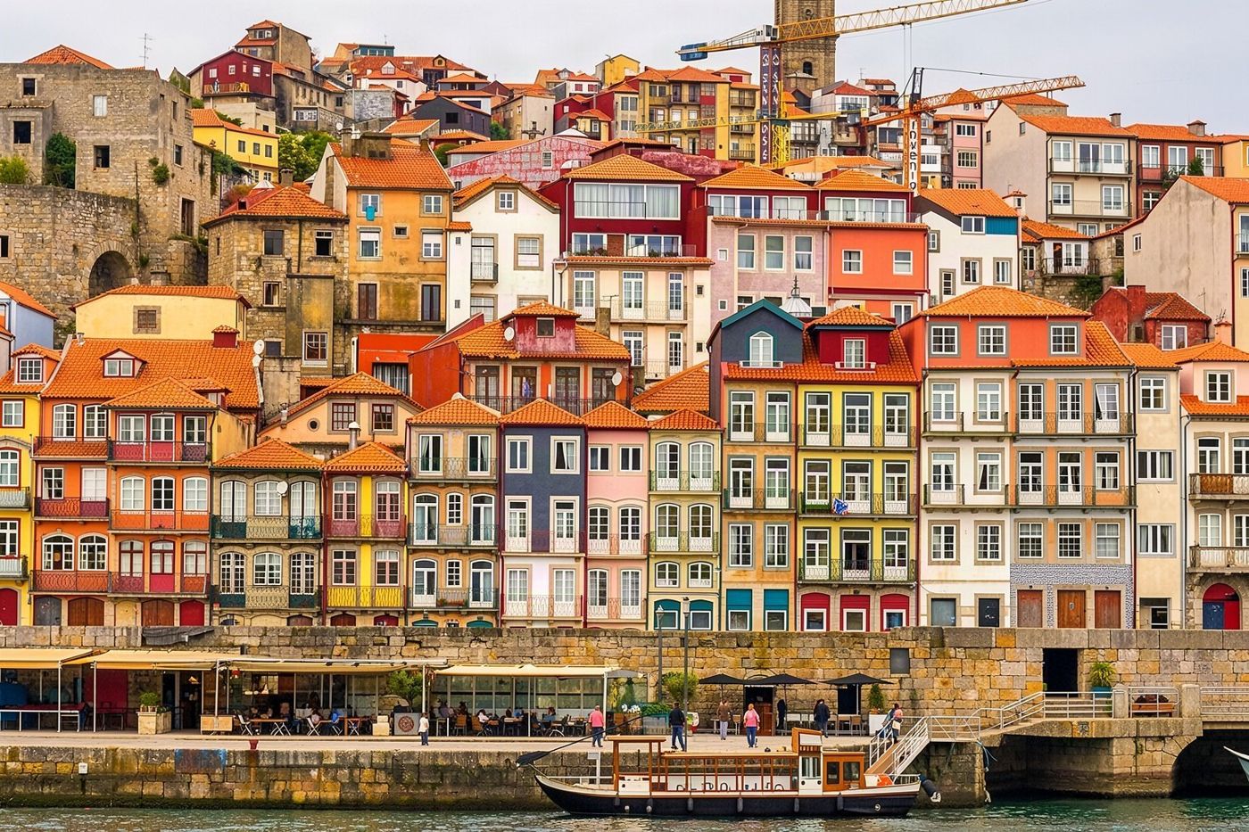 The coloured house fronts of the Ribeira
