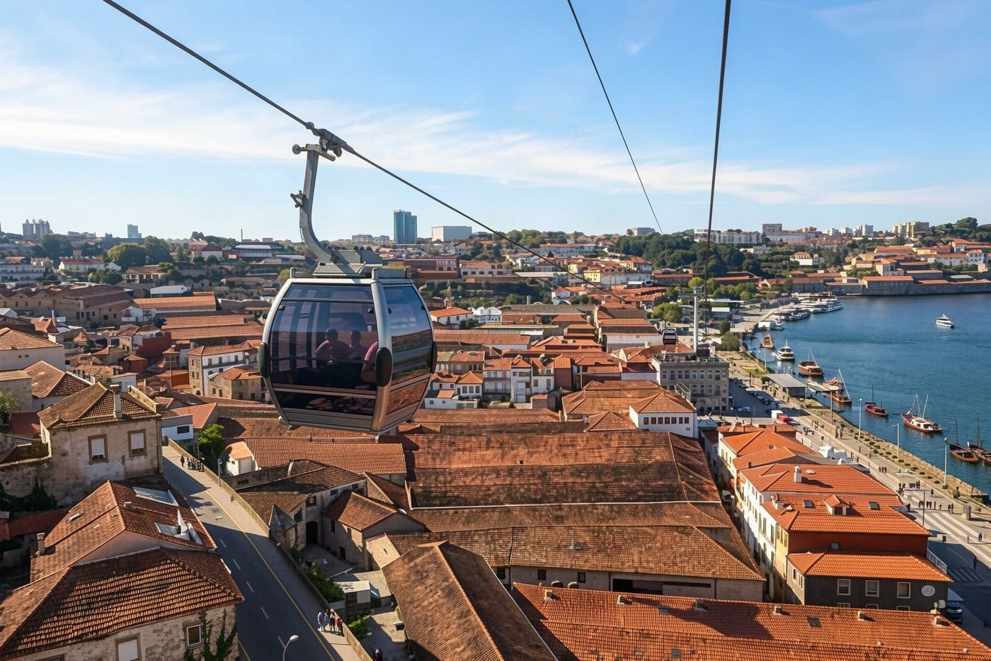 The cable car above the Gaia bank