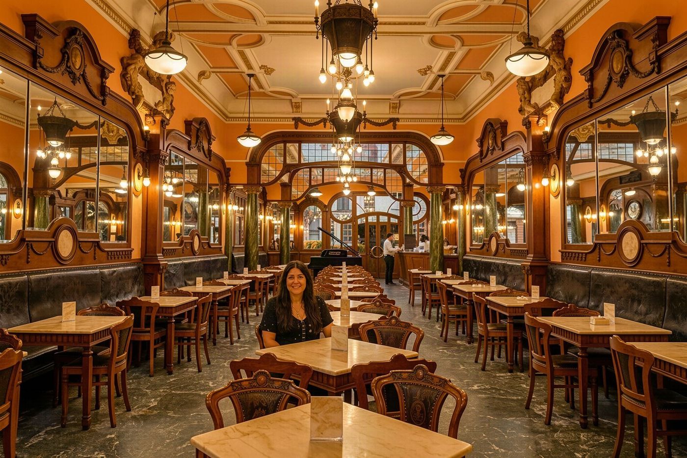 Inside a historic café on Rua de Santa Catarina