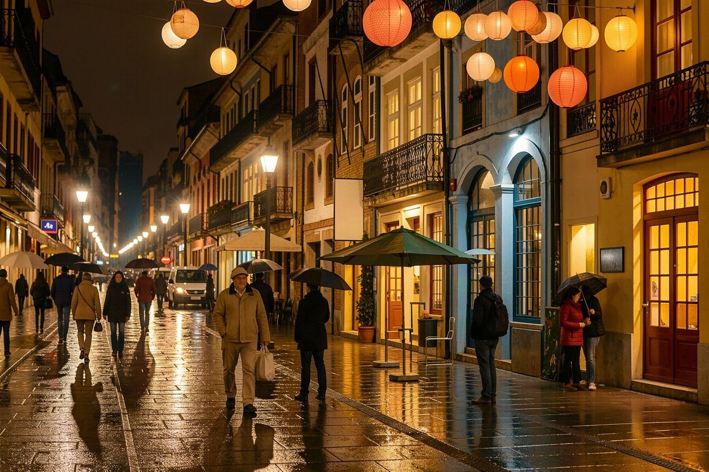 Eine nasse Novemberstraße in Porto